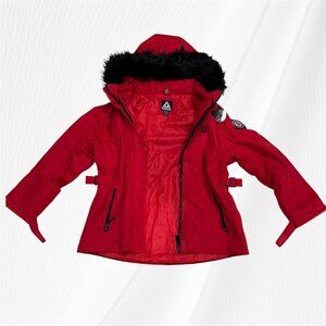 NEW Reebok Women Red Lightweight Fall Detachable Faux Fur Hood Coat Jacket